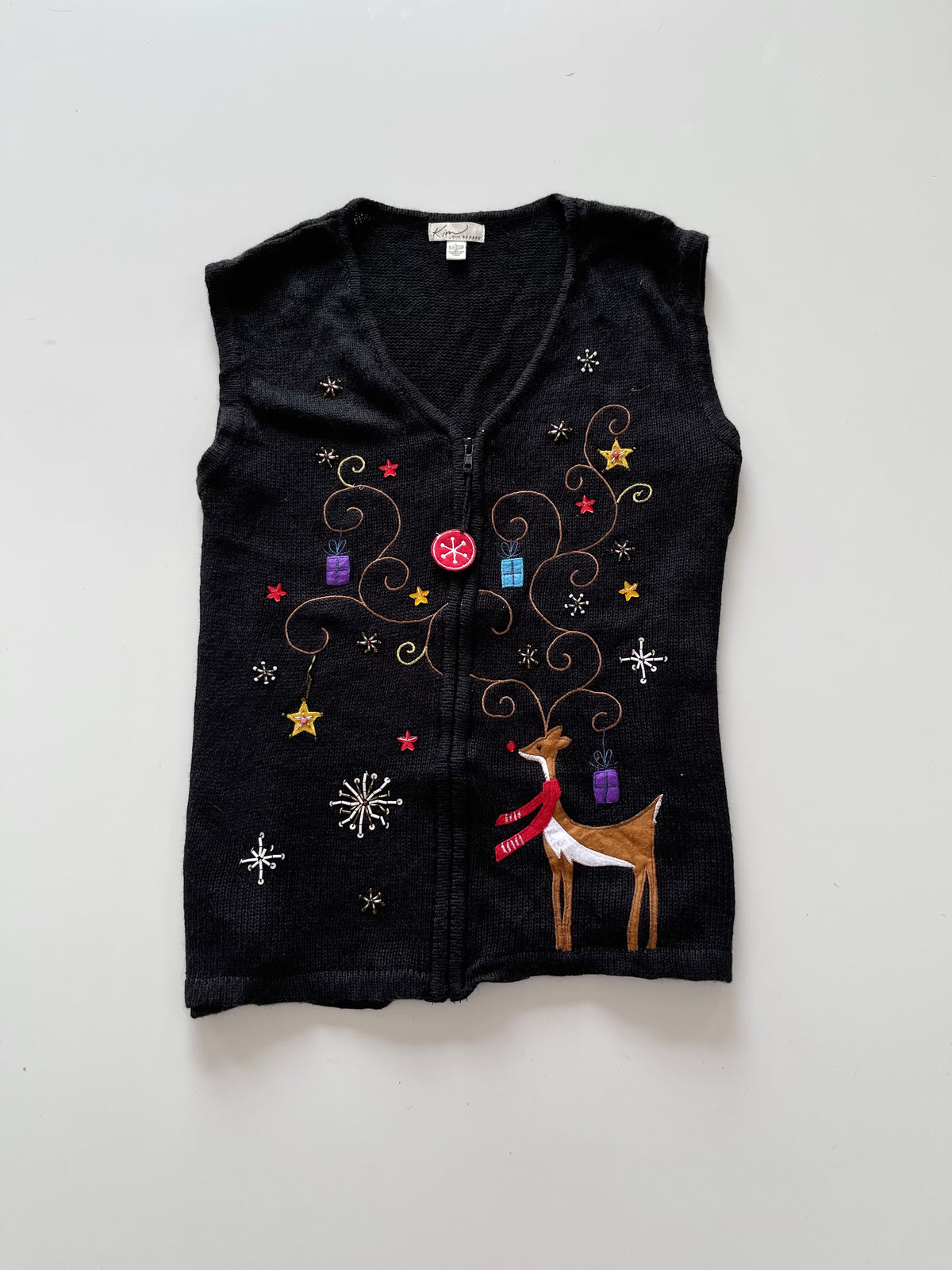 Kim Rogers Embroidered Christmas Vest Sweater-Bust 40