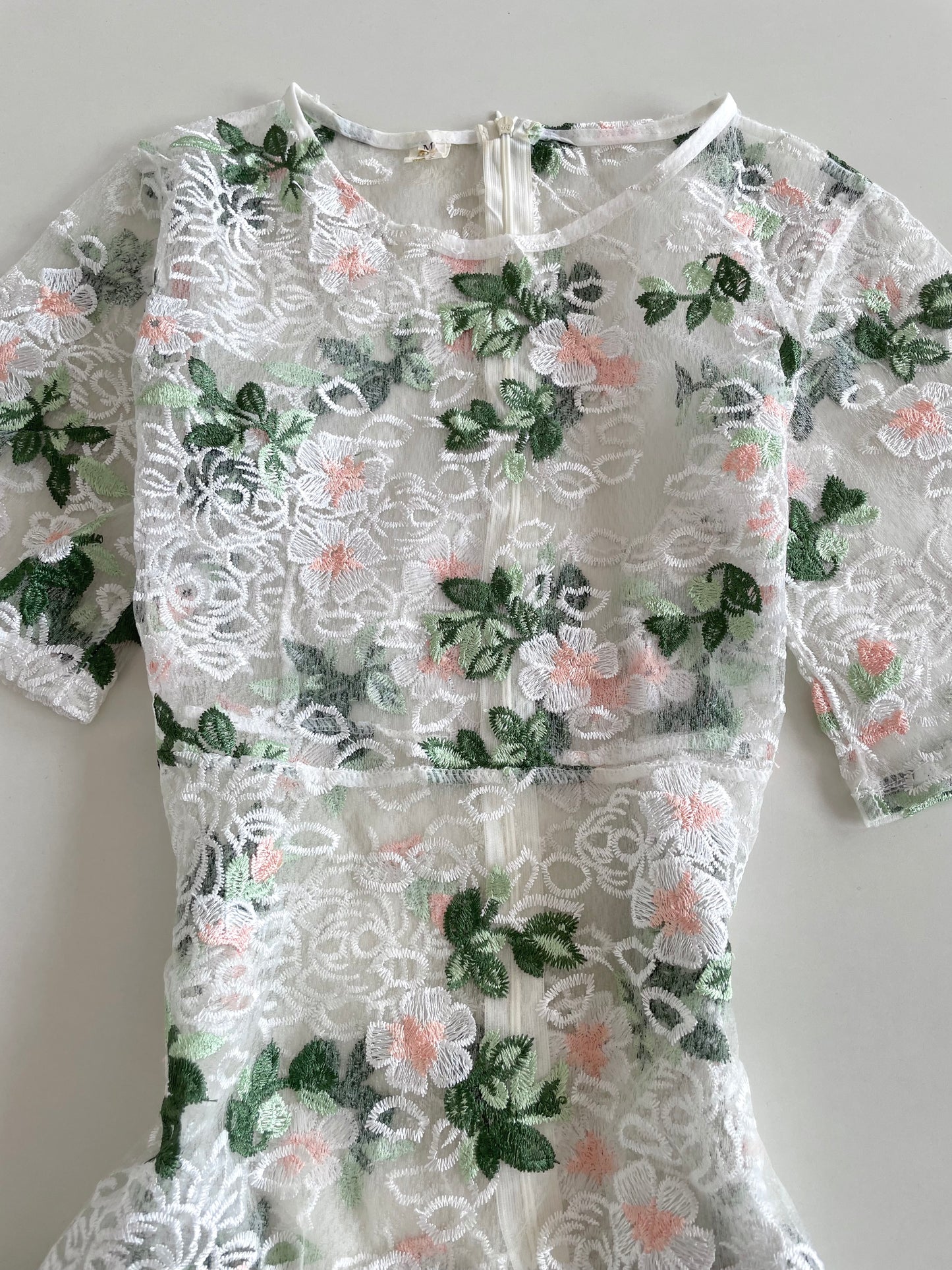 Embroidered Sheer Vintage Dress-Bust 36