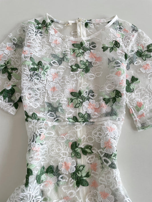 Embroidered Sheer Vintage Dress-Bust 36