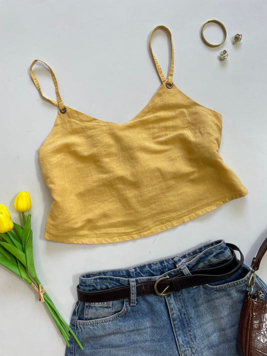 Yellow Linen Strap Top - Bust 36