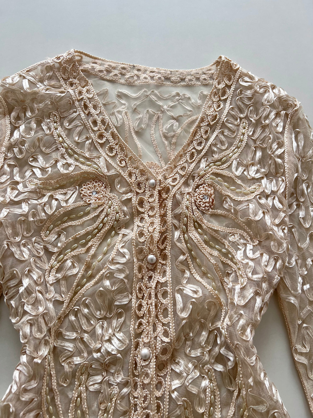 Vintage Sheer Embroidered Top-Bust 42