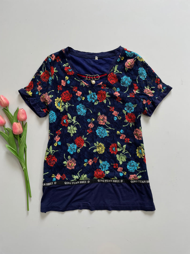 FLORAL DEEP BLUE TOP - BUST 34 TO 36