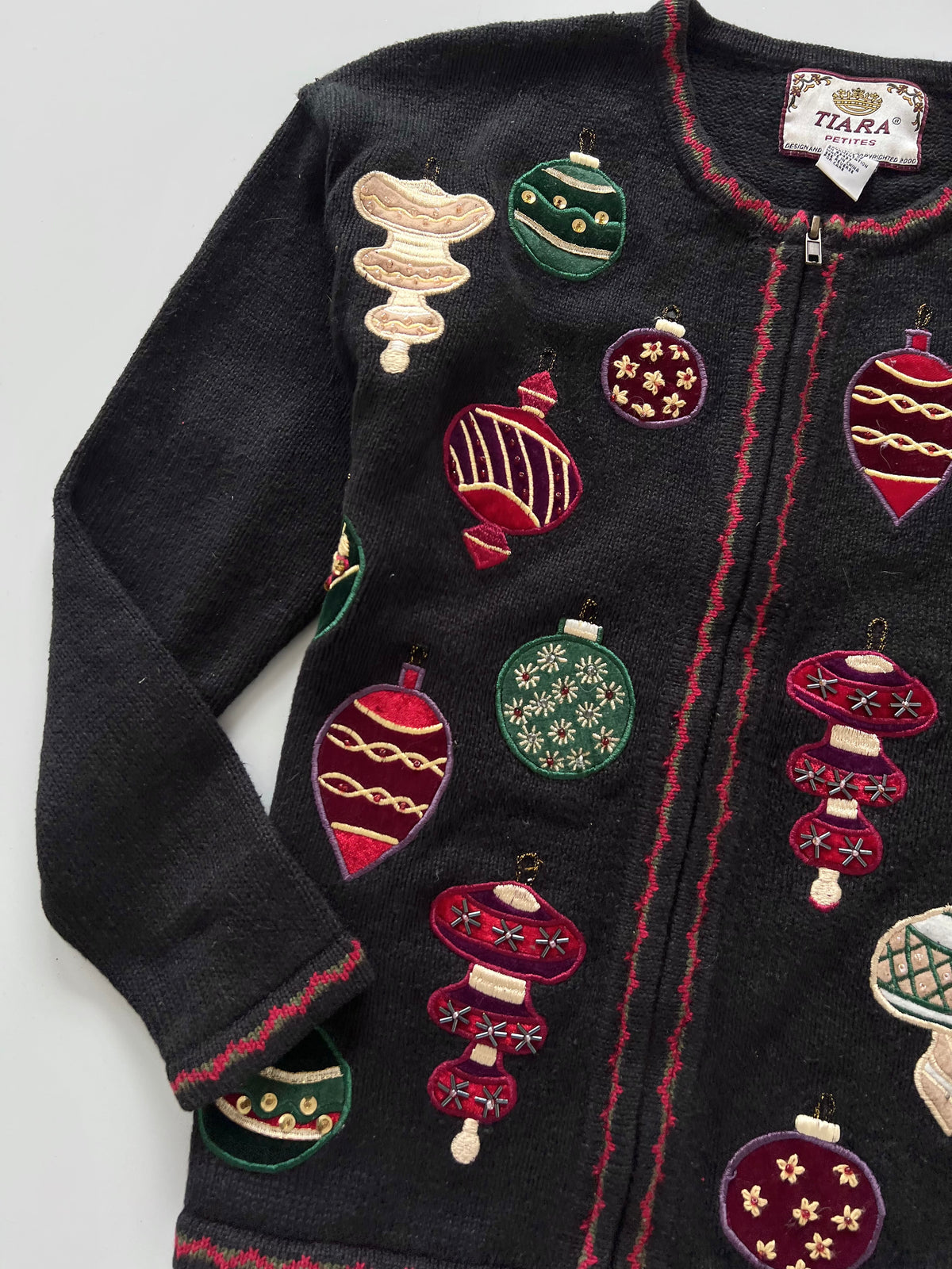 Tiara Embroidered Christmas Zipper Sweater-Bust 42