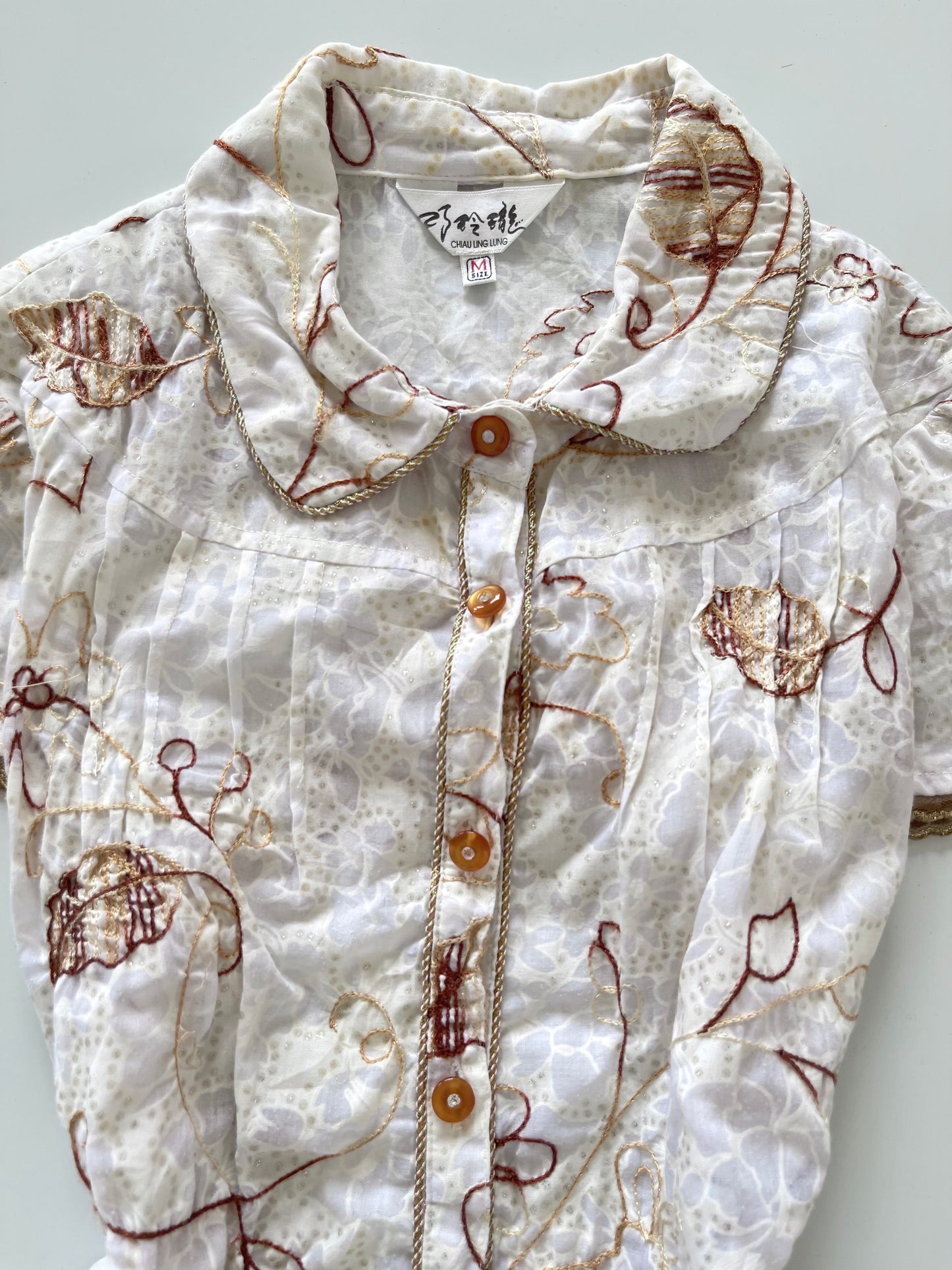 Chiau Ling Lung Embroidered Sheer Shirt-Bust 38