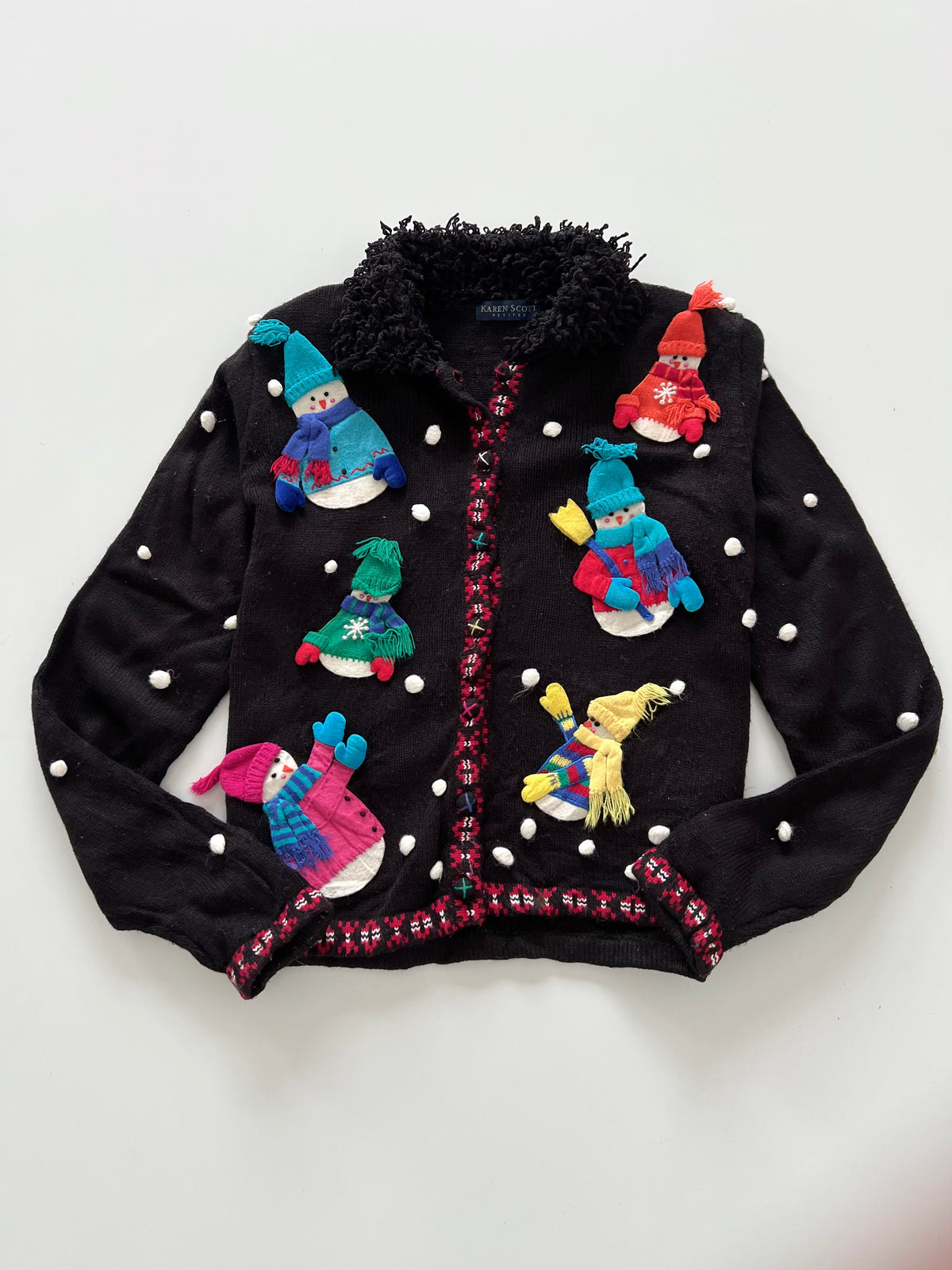 Karen Scott Embroidered Christmas Cardigan Sweater-Bust 42