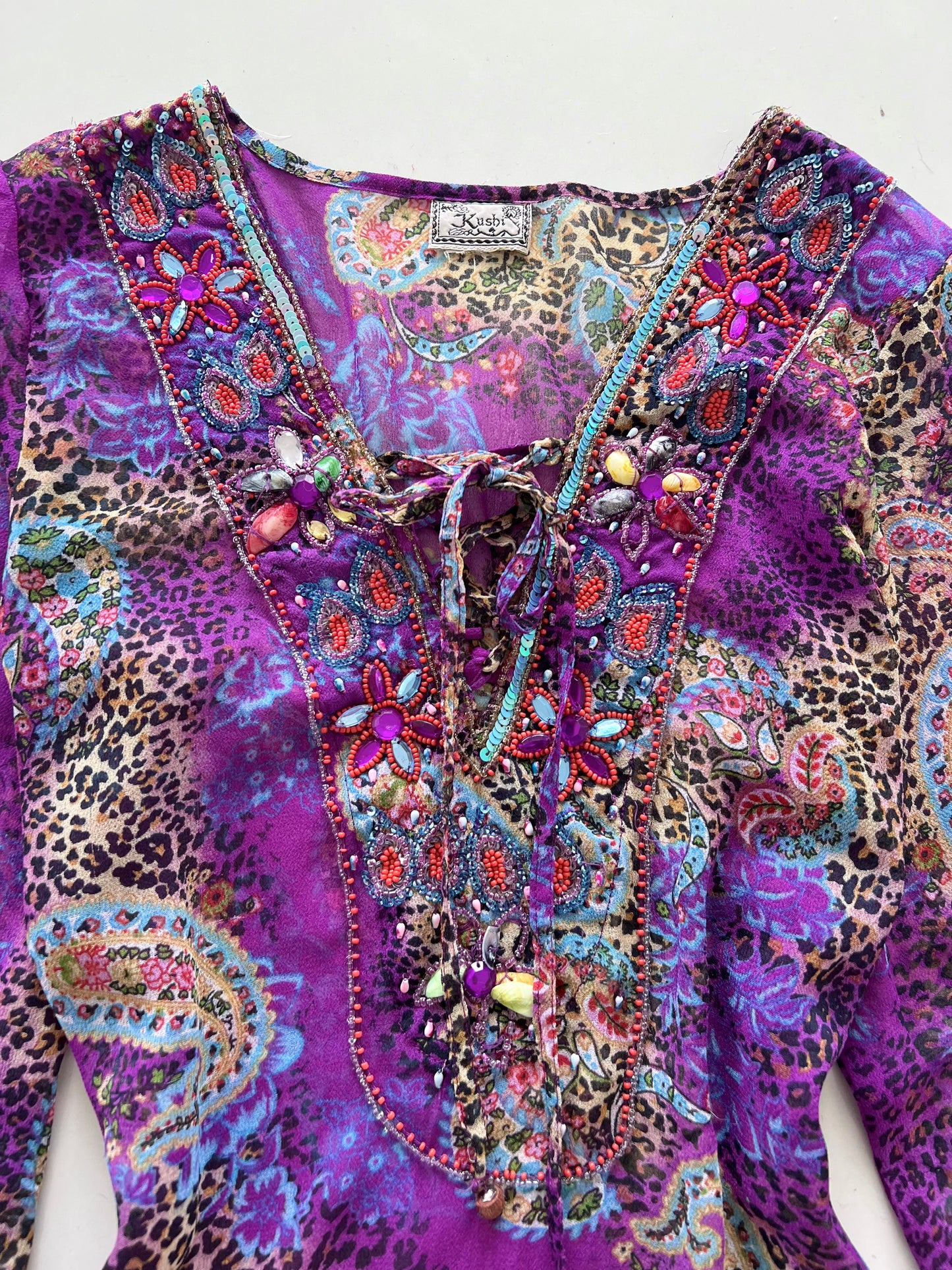 Kusbi Sheer Embroidered Top-Bust 40