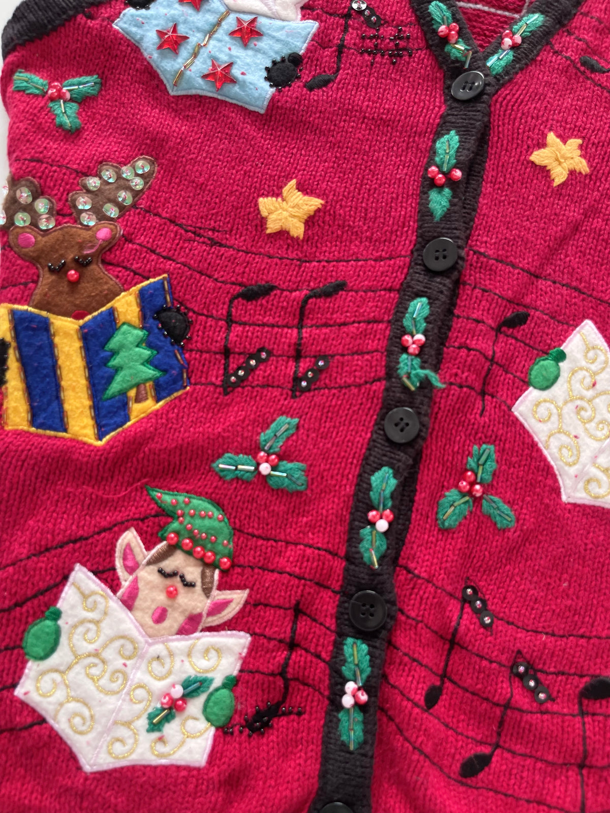 Bobbie Brooks Embroidered Christmas Vest Sweater-Bust 34