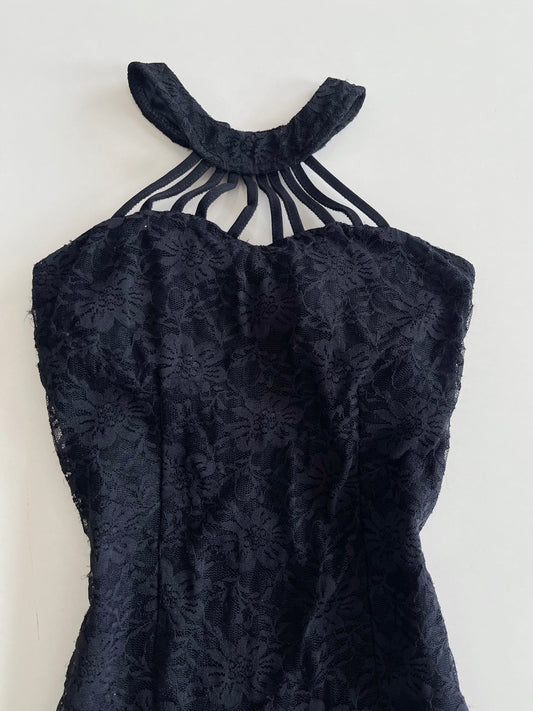 Gothic Black Vintage Halter Dress-Bust 28 to 30