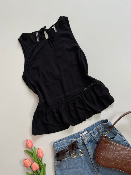 SOFT BLACK MESH DETAIL TOP - BUST 34 to 36