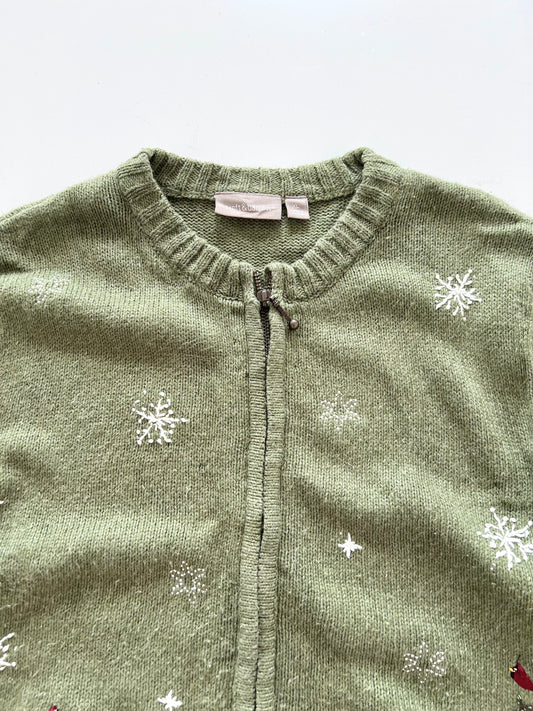 Croft&Barrow Embroidered Christmas Zipper Sweater-Bust 46