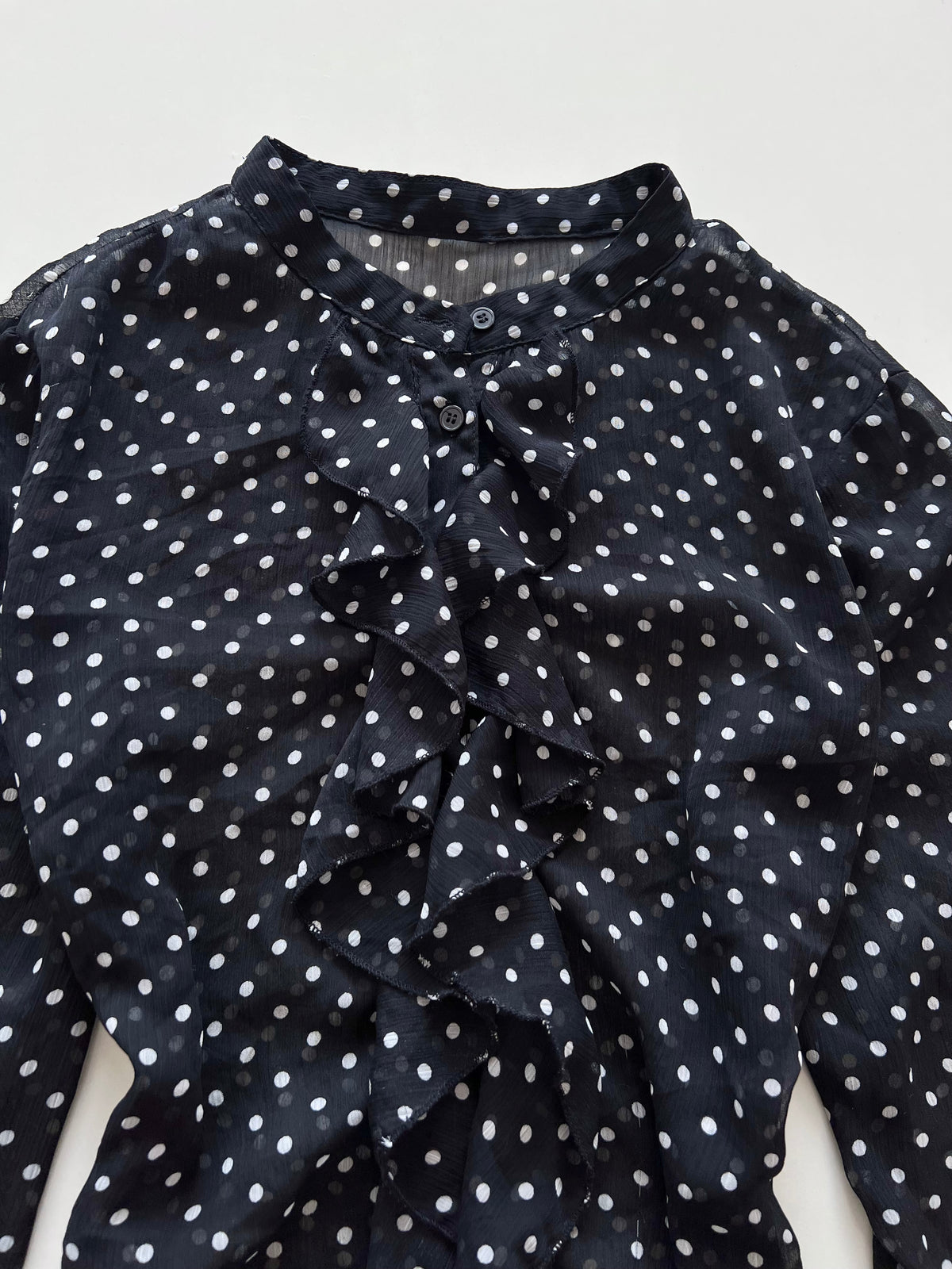 Polka Dot Ruffle Sheer Top-Bust 38
