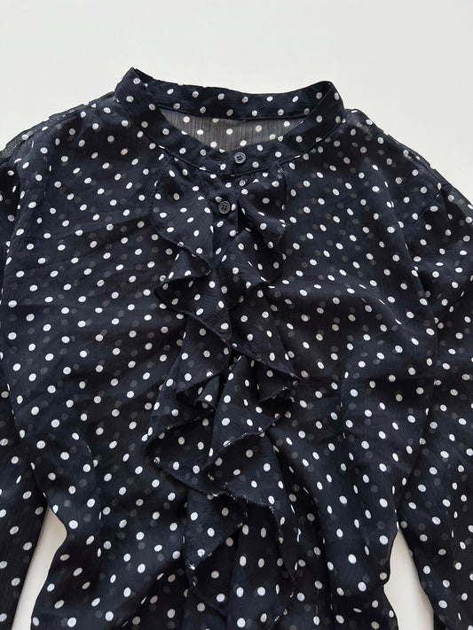 Polka Dot Ruffle Sheer Top-Bust 38