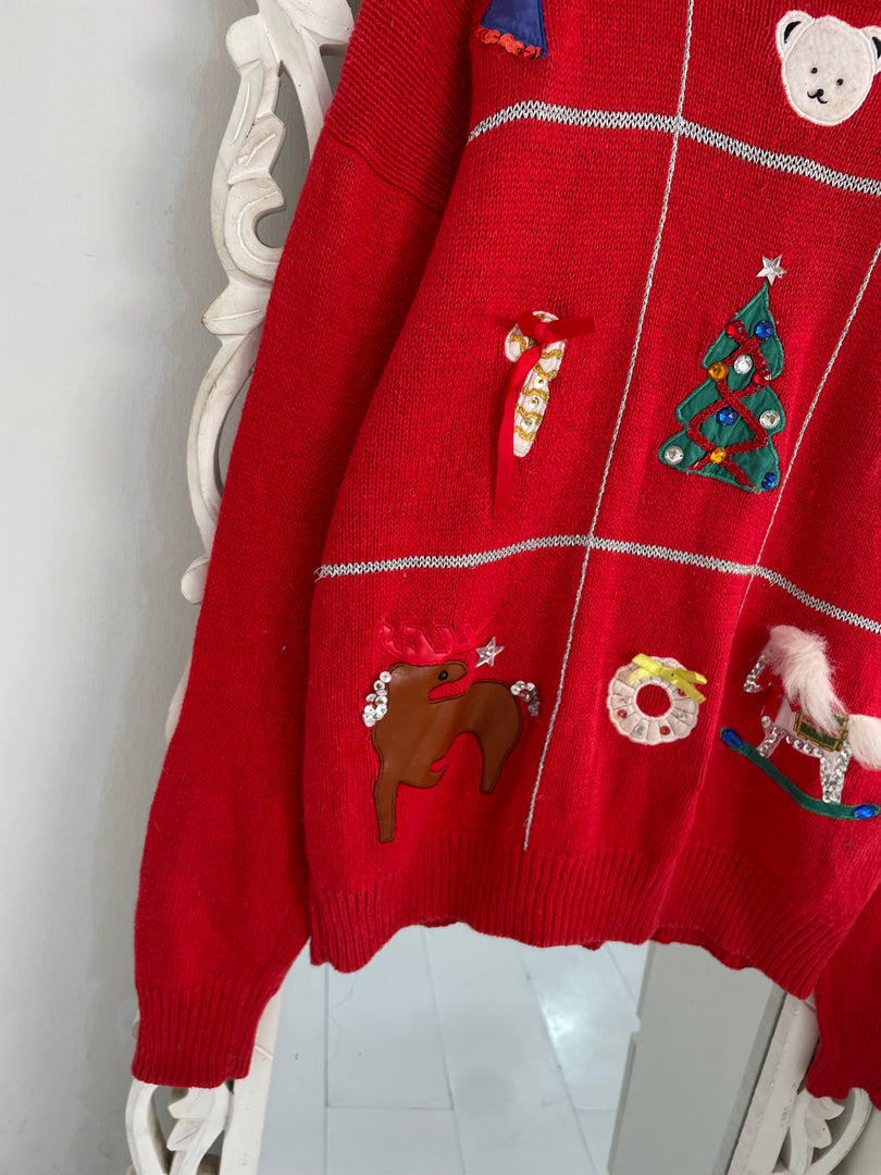 Embroidered Christmas Sweater-Bust 42