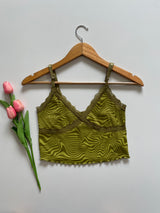H&M OLIVE GREEN LACE TOP - BUST 30 TO 32