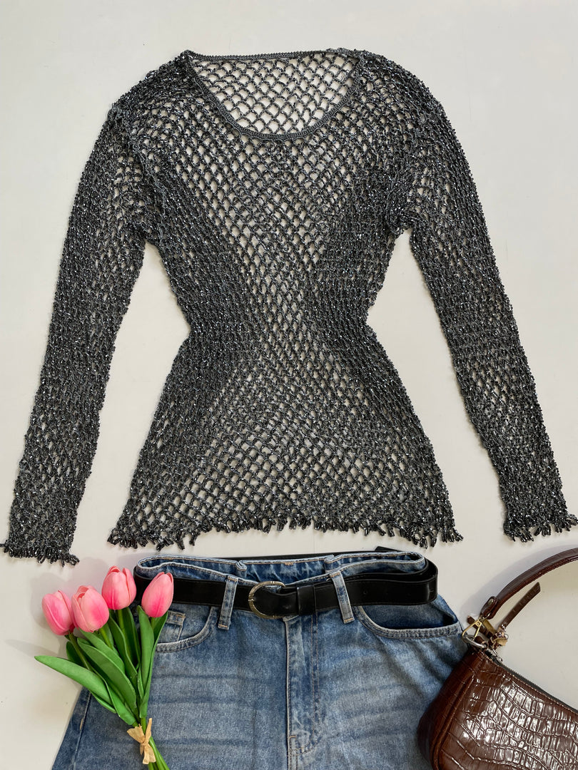 Embroidered Mesh Top-Bust 30 to 34