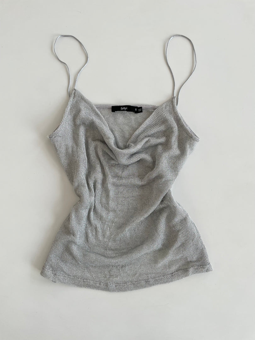 Silver Shimmer Cowl Neck Sheer Top-Bust 36 to 38