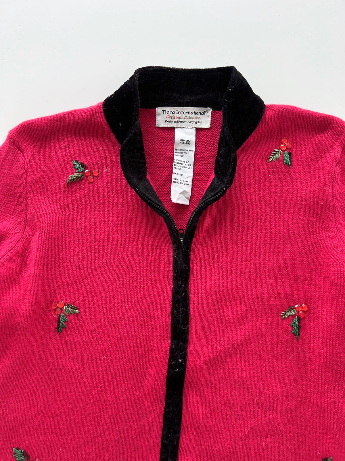 Tiara International Embroidered Zipper Sweater-Bust 46