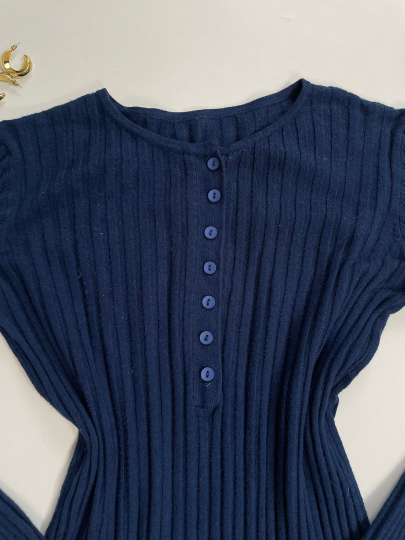 Navy Blue Ribbed Pre Winter Top - Bust 34 to 38