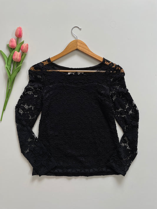 NIUVIES BLACK FULLY LINED LACE TOP - BUST 32 TO 34