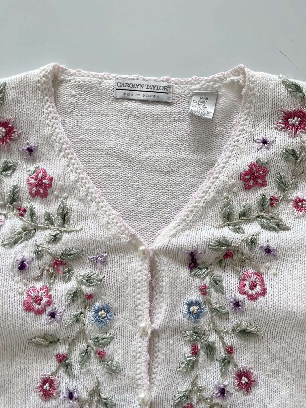 Carolyn Taylor Hand Embroidered Cardigan Sweater-Bust 44