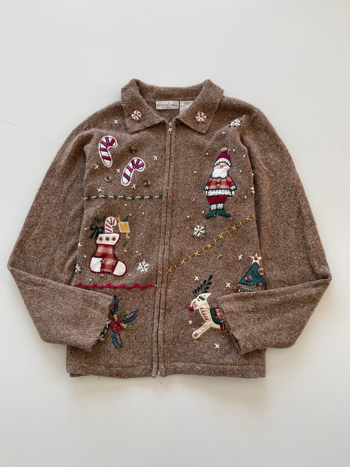 Victoria Jones Christmas Embroidered Zipper Sweater-Bust 38