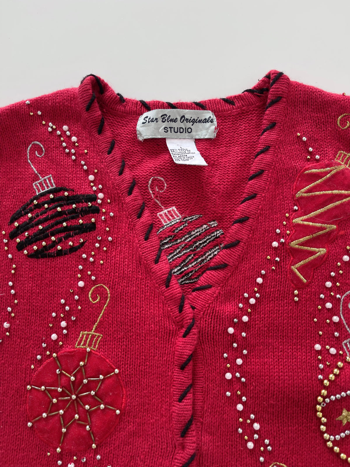 Star Blue Originals Embroidered Christmas Vest Sweater-Bust 44