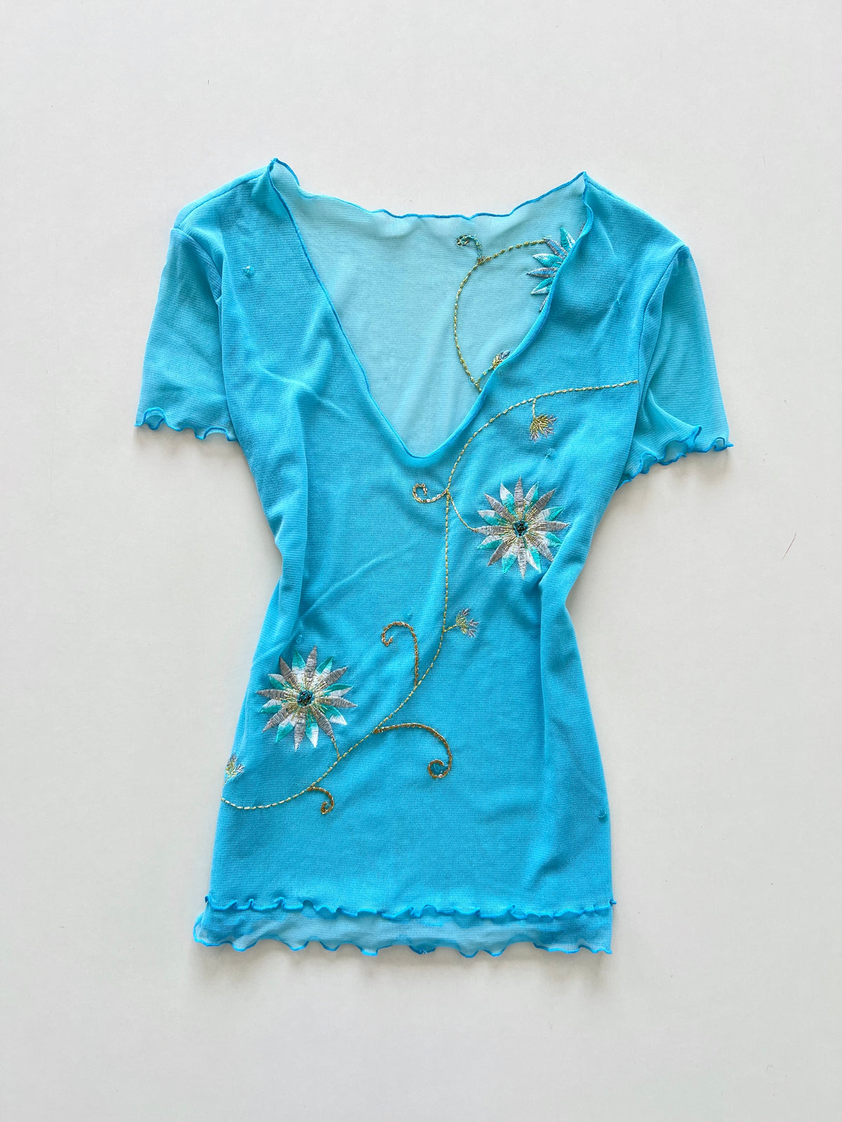 Embroidered Vintage Sheer Top-Bust 36 to 38