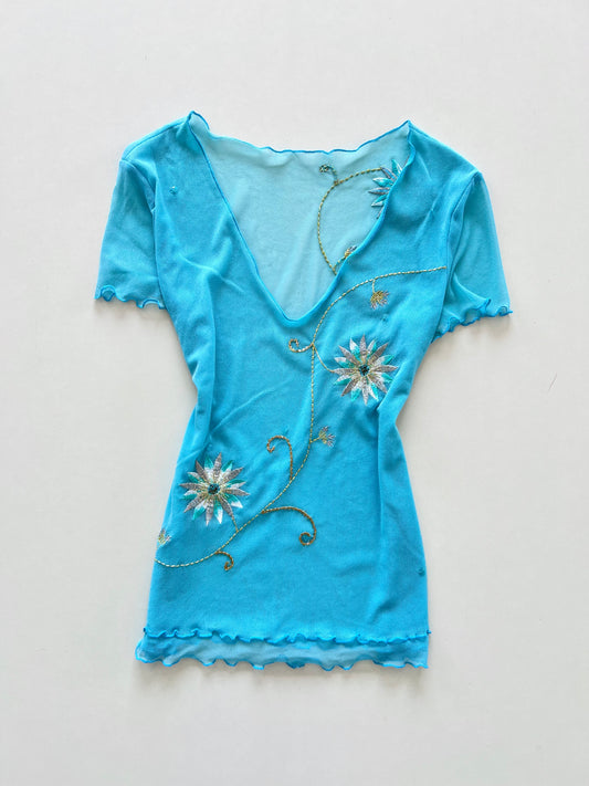 Embroidered Vintage Sheer Top-Bust 36 to 38