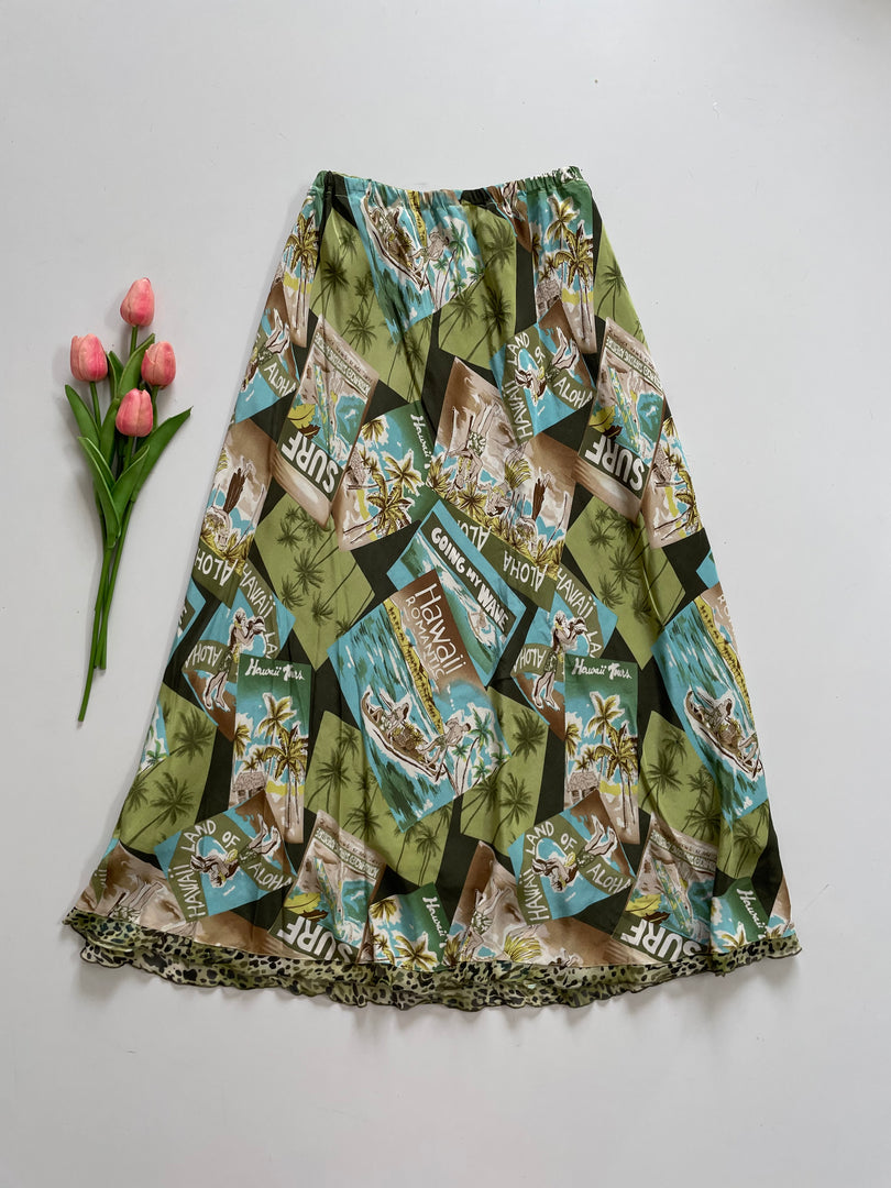 PRINTED GREEN SKIRT - WAIST 34 to 44