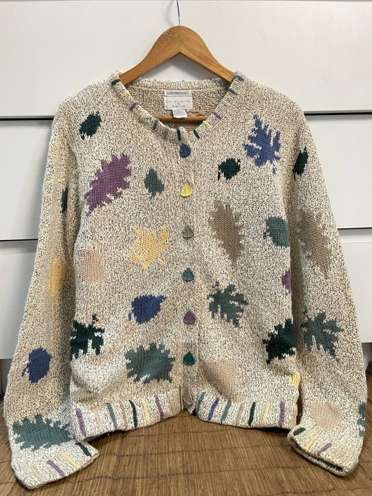 Christopher & Banks Embroidered Vintage Leaf Button Sweater-Bust 42