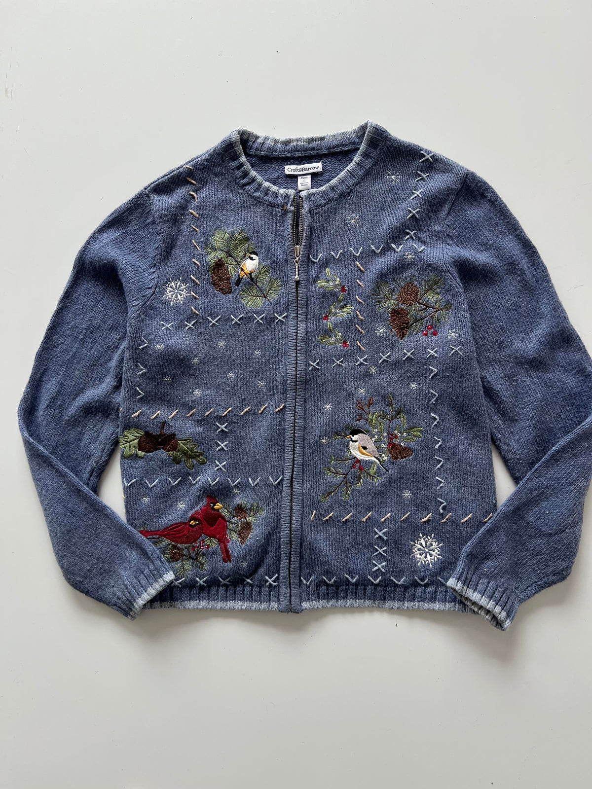 Croft&Barrow Embroidered Zipper Sweater-Bust 44