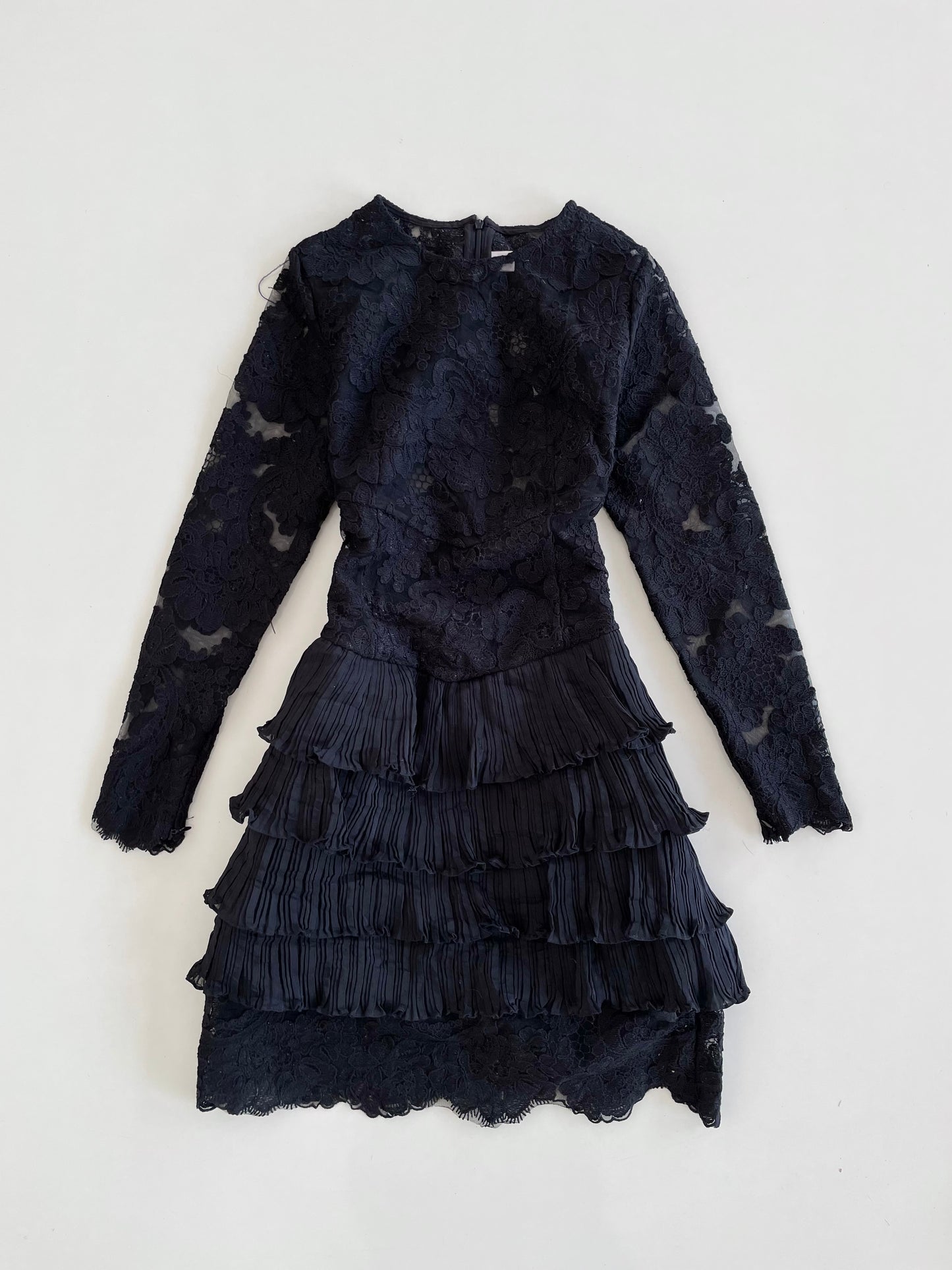 Lace & Ruffle Sheer Vintage Dress-Bust 34