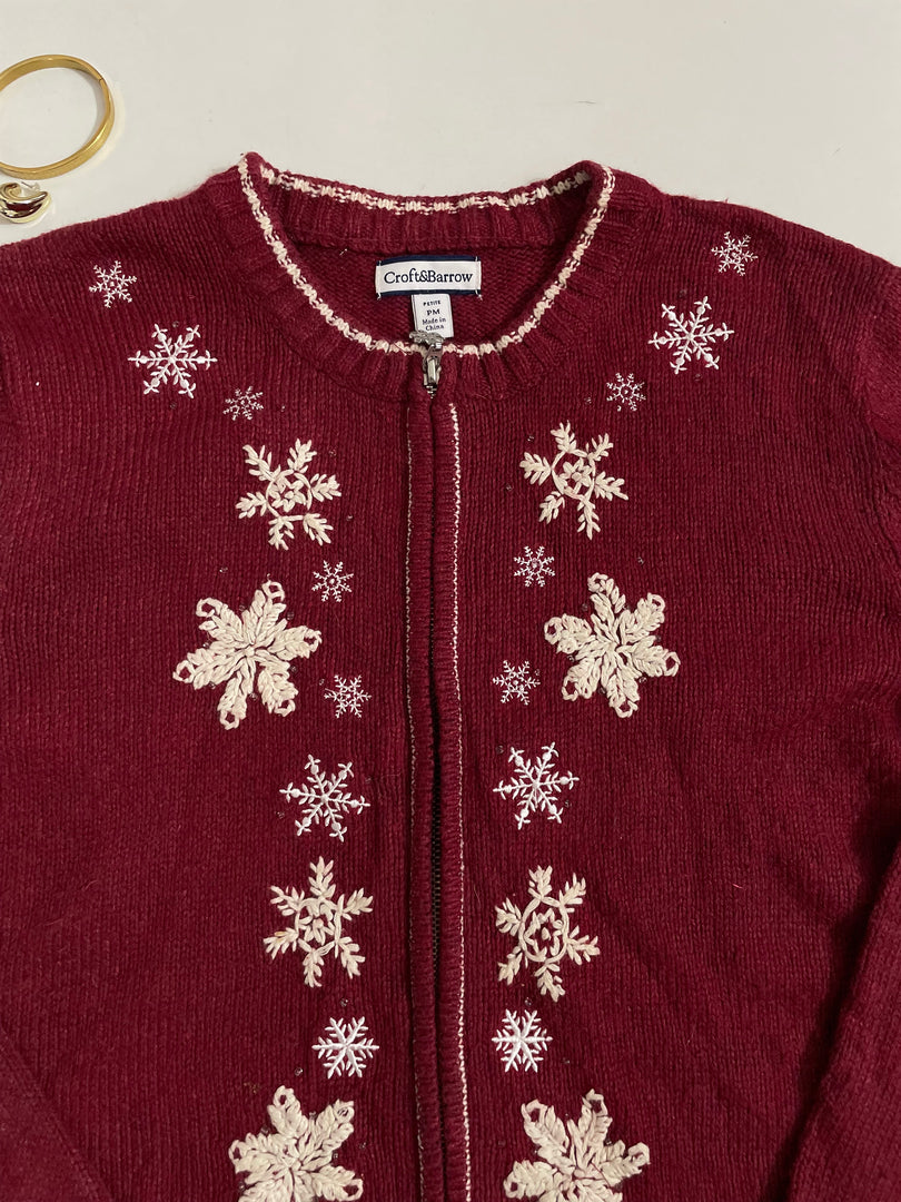 Croft&Barrow Embroidered Zipper Christmas Sweater - Bust 42 to 44