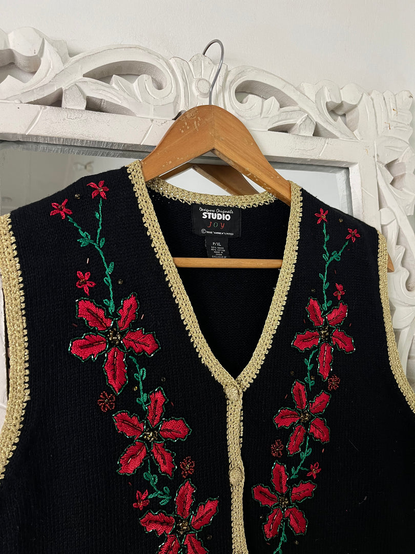 Vintage Embroidered Sweater Vest-Bust 42