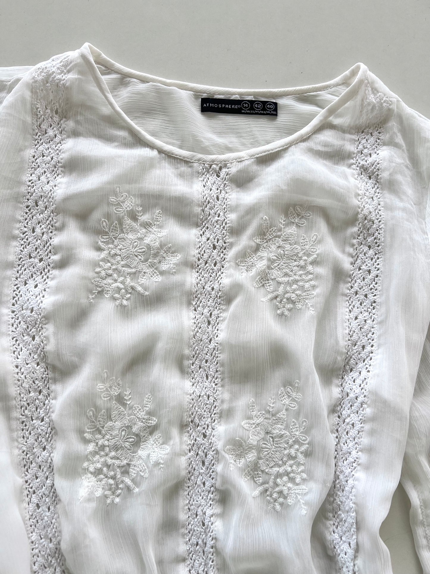 Atmosphere Sheer Embroidered Top-Bust 42