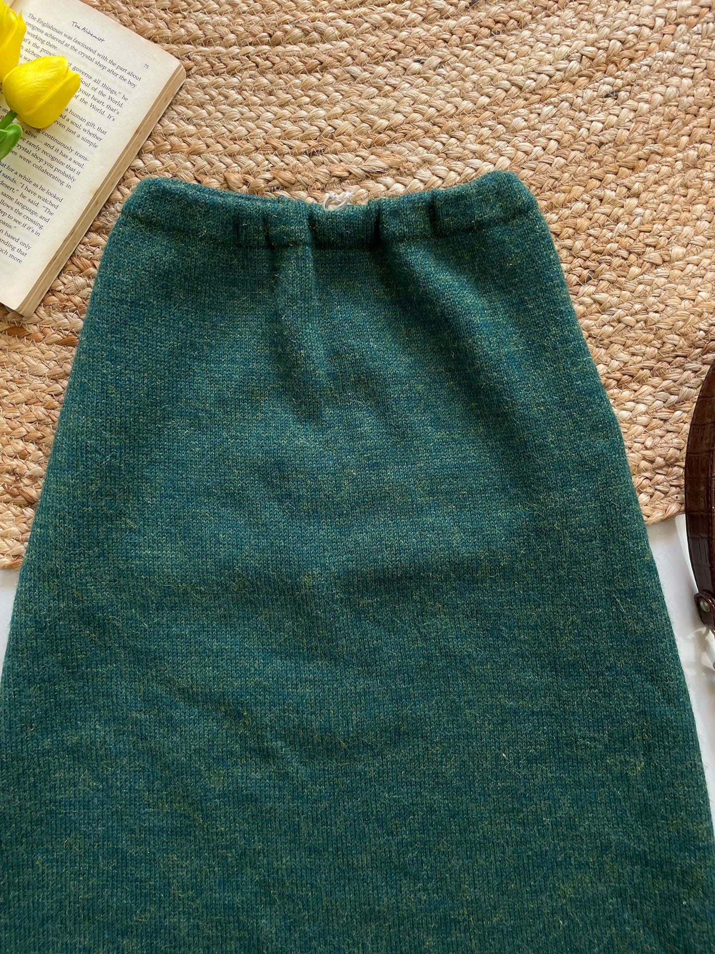 Green Knit Long Skirt - Waist 26 to 32