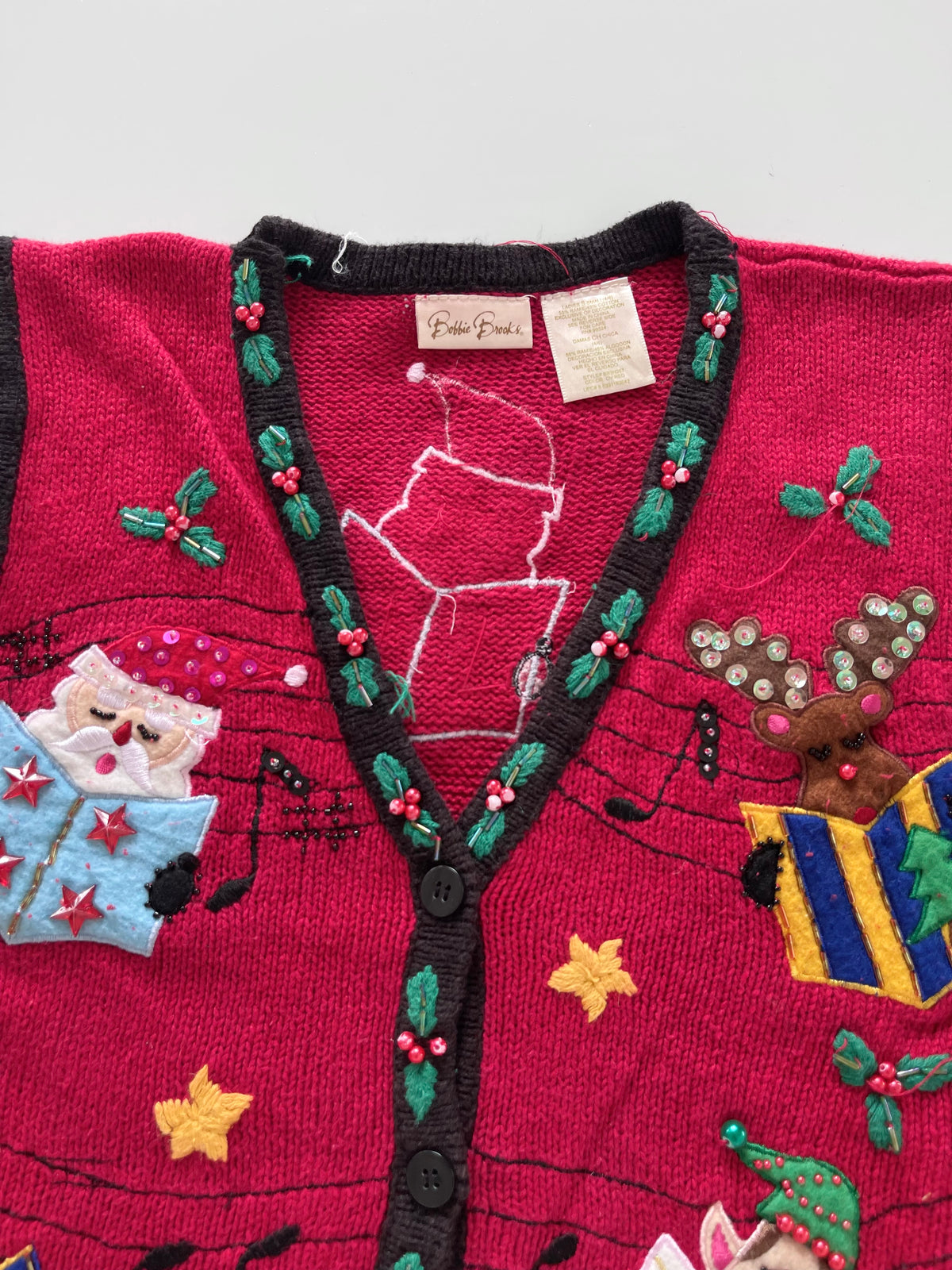 Bobbie Brooks Embroidered Christmas Vest Sweater-Bust 34