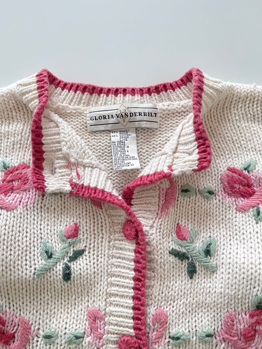 Gloria Van Derbilt Hand Knitted Embroidered Cardigan Sweater-Bust 40