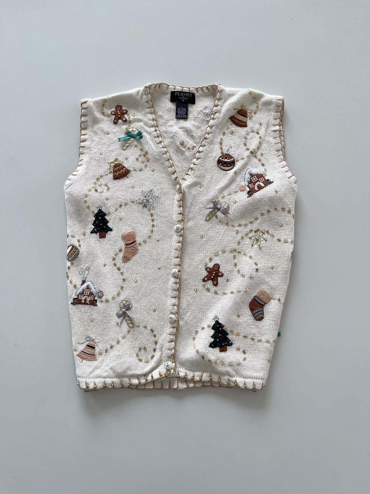 Planet&Company Embroidered Christmas Vest Sweater-Bust 44
