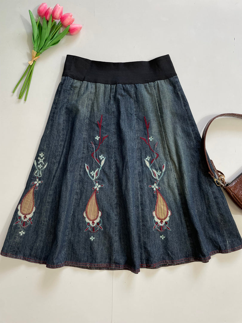 Embroidered Denim Skirt-Waist 32 to 34