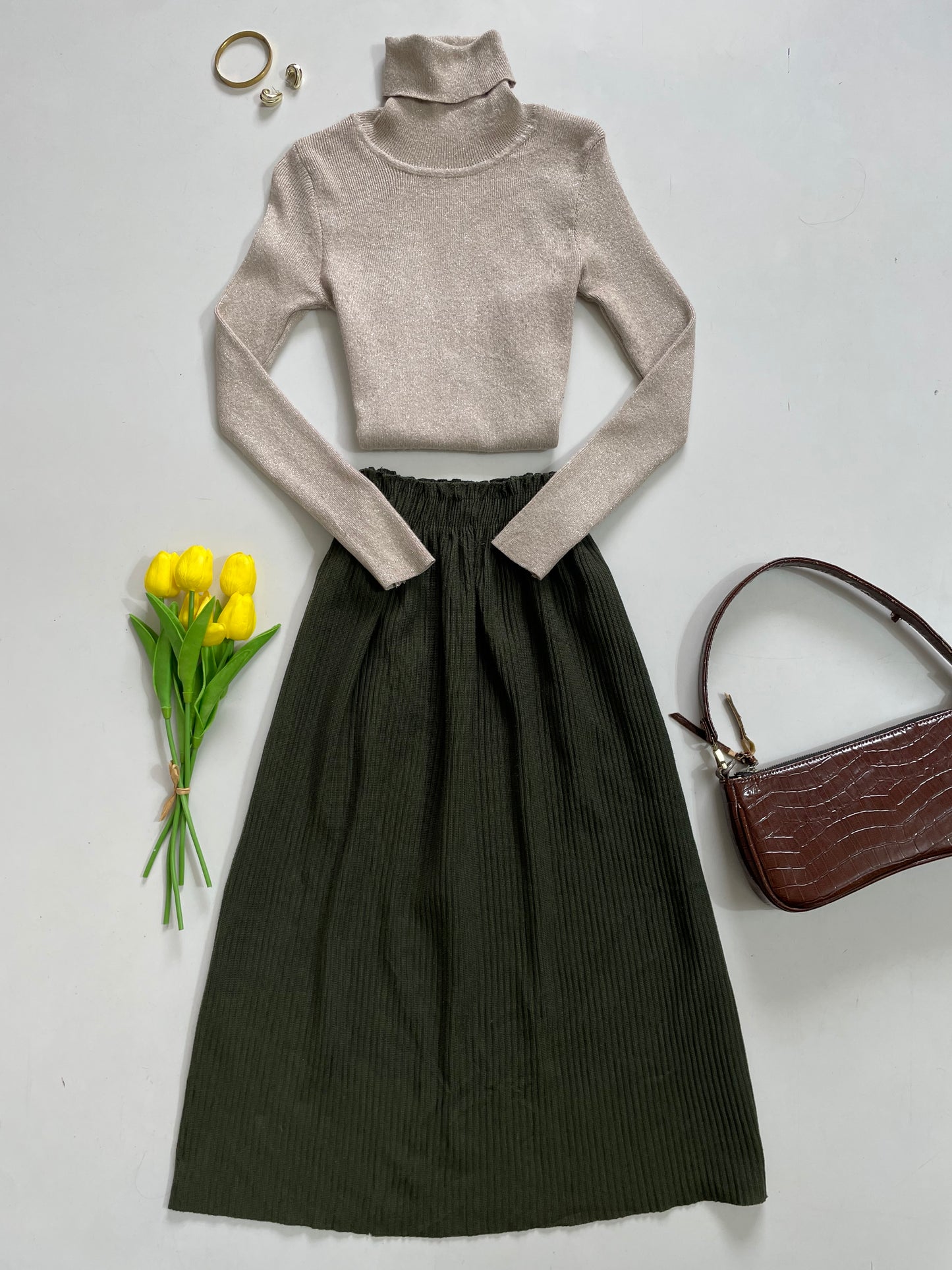 Shimmer Highneck - Bust 30 to 34 | Moss Green Skirt - Waist 24 to 32