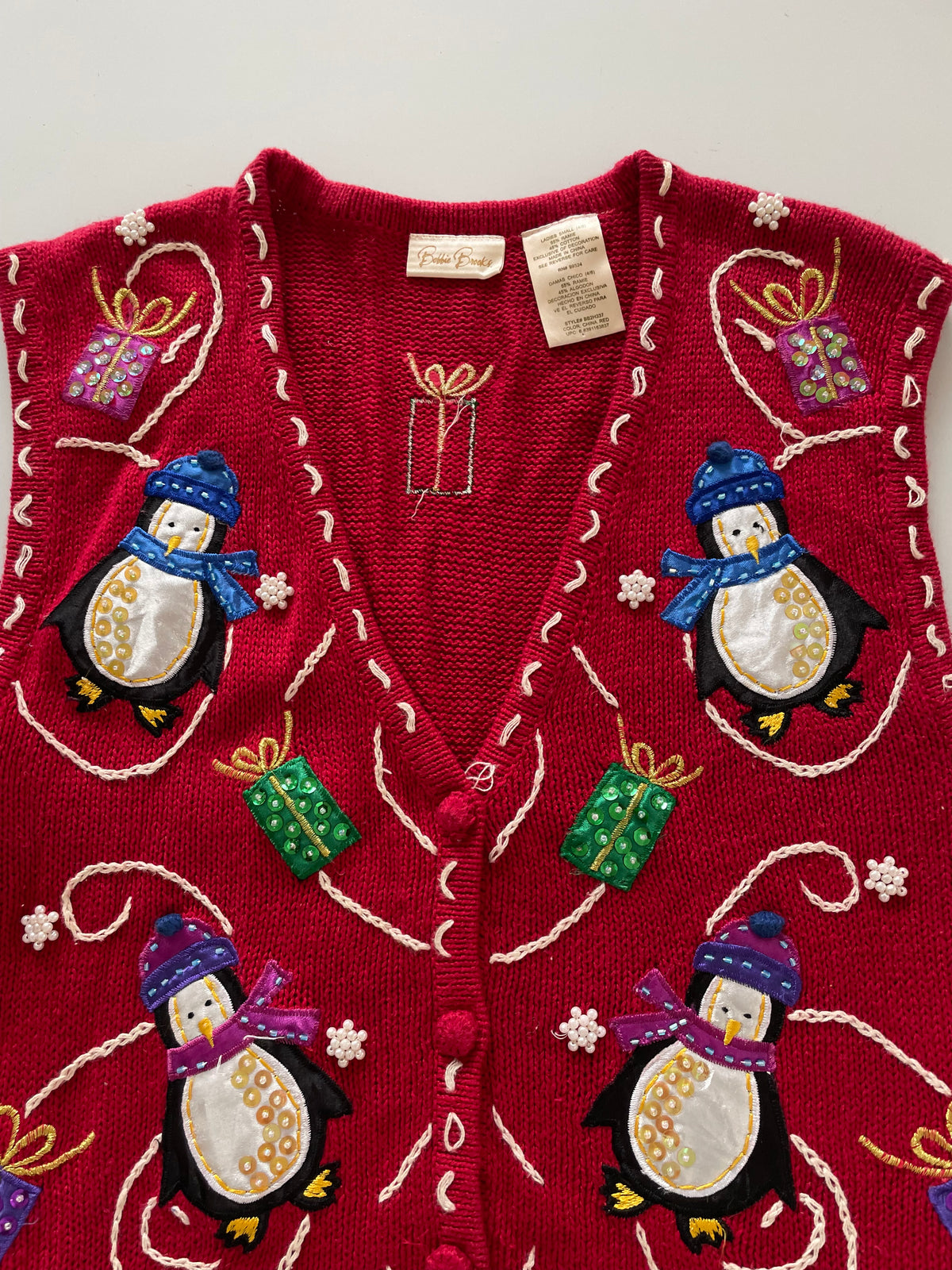 Bobbie Brooks Christmas Embroidered Vest Sweater-Bust 40