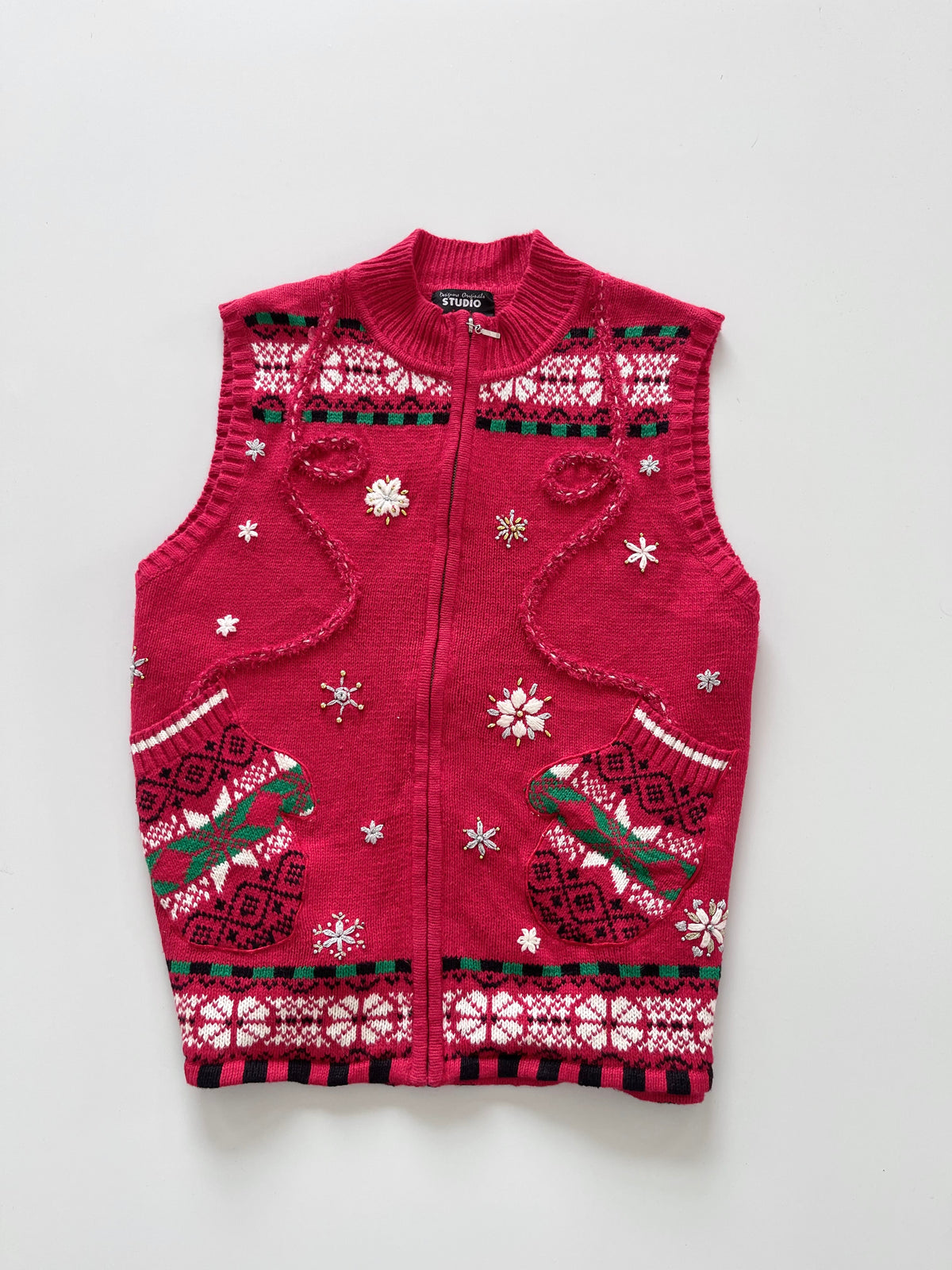Studio Joy Vest Embroidered Christmas Sweater-Bust 46