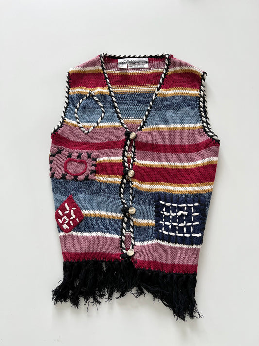 Bon Magique Knitted Hand Embroidered Vest Sweater-Bust 42