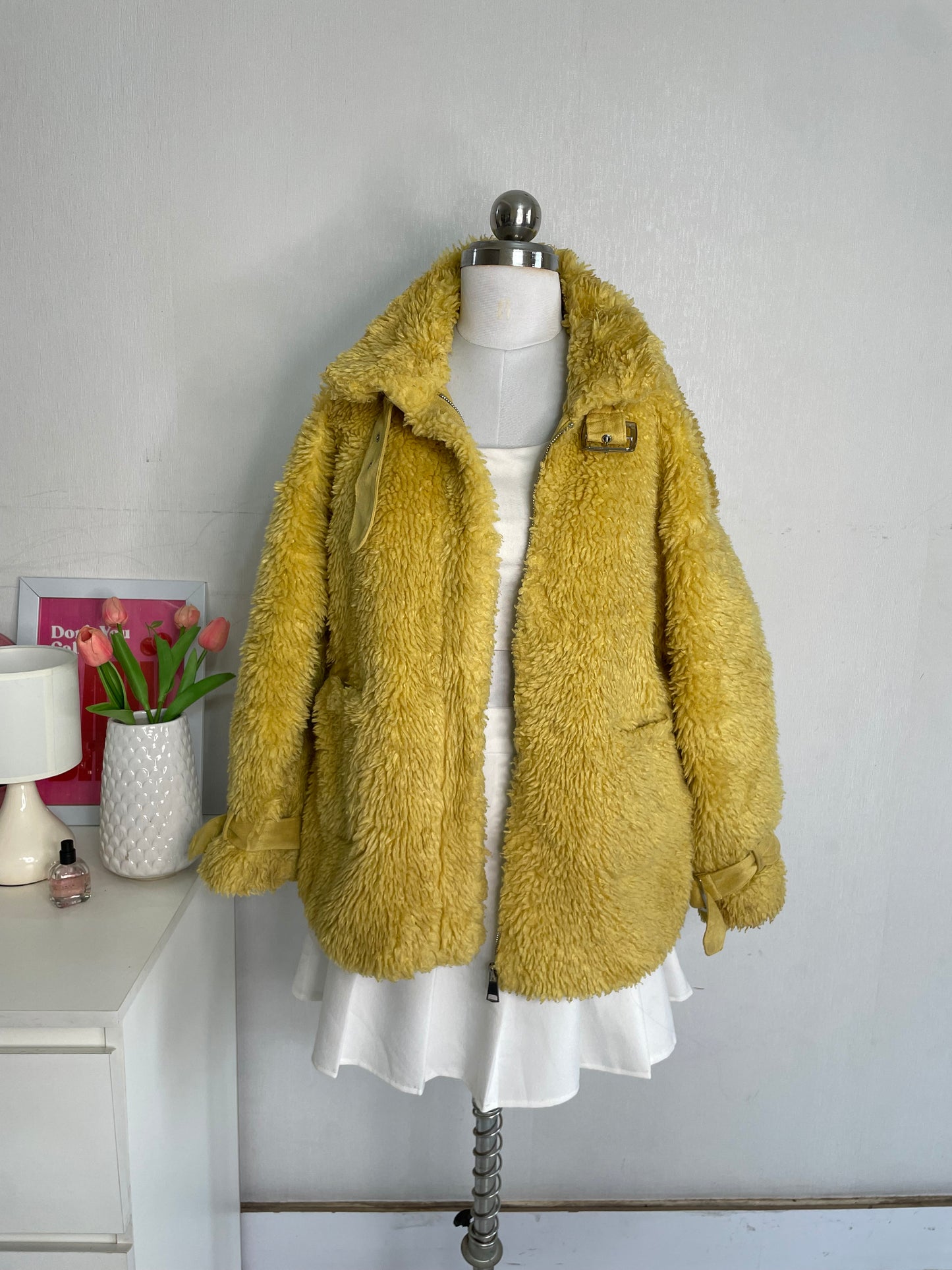 CORN YELLOW FUR COAT - BUST 42