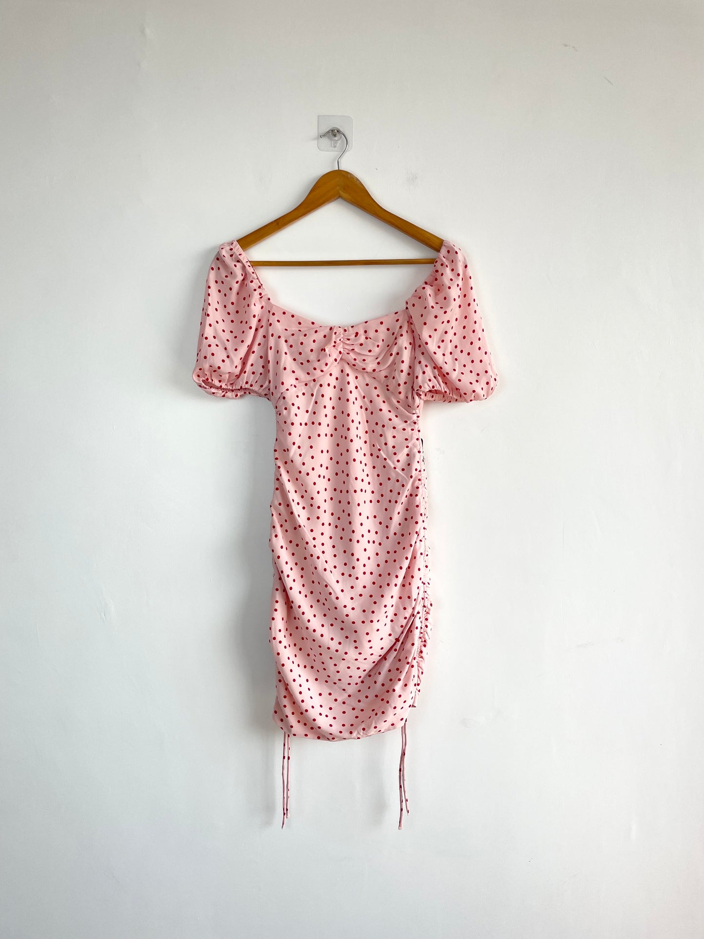 Pink Polka Dots Ruched Dress-Bust 30