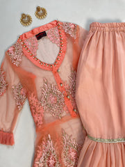 Sheer Embroidered Kurta Set-Bust 36 Waist 28 to 36