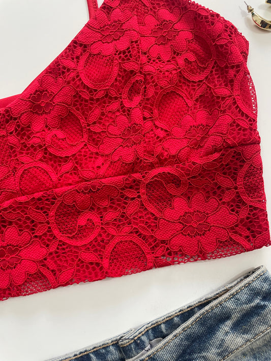 Red Lace Top-Bust 34