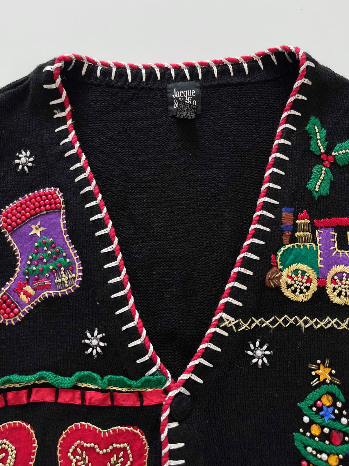 Jacque & Koko Embroidered Christmas Vest Sweater-Bust 52