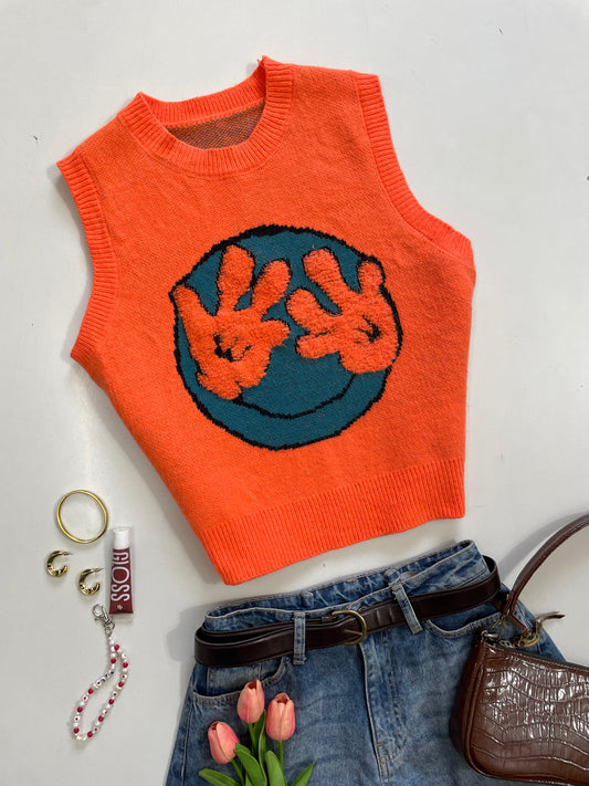 Orange Drip Soft Sweater Vest - Bust 34 to 36